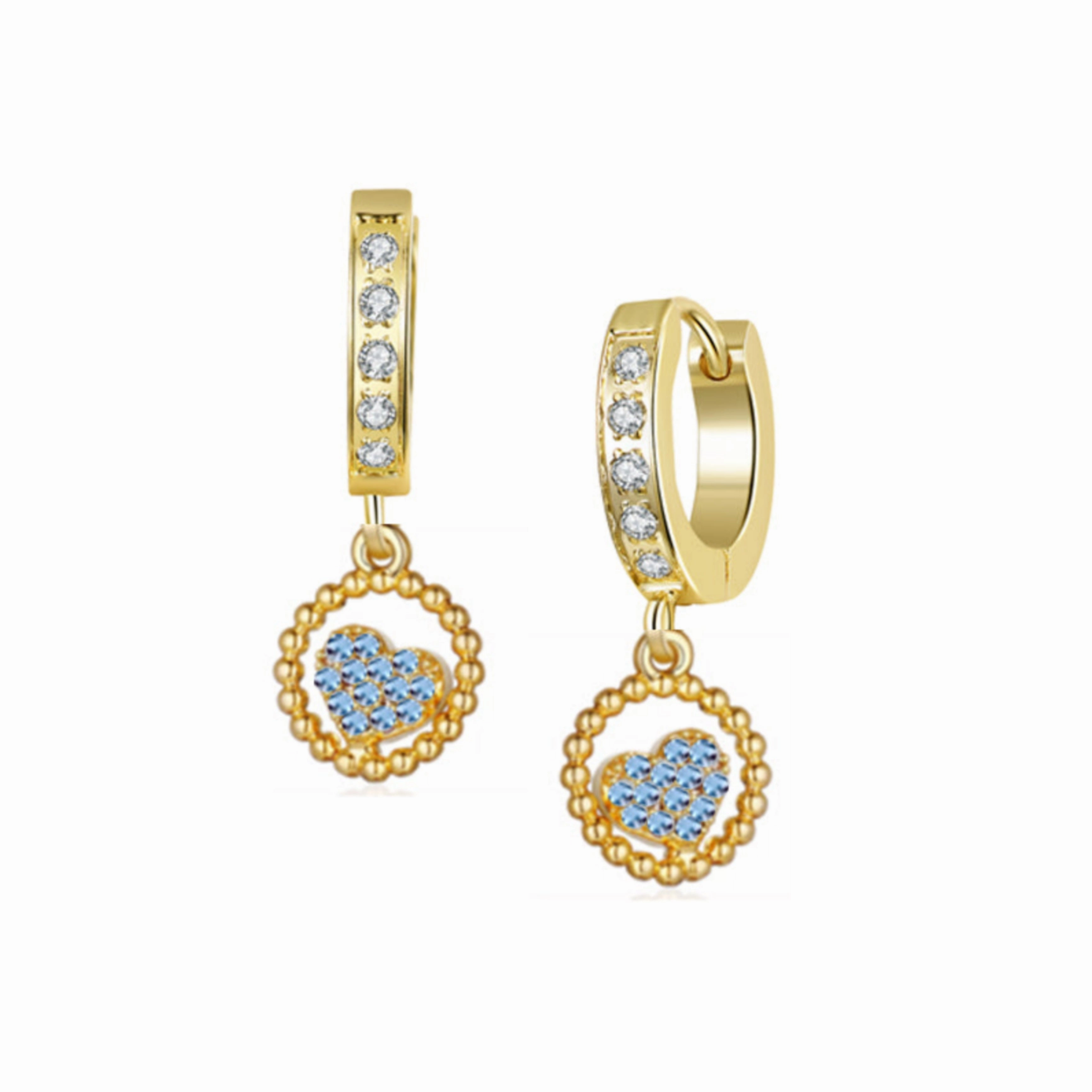 Surgical Steel CZ Circled Angled Heart Shape Earrings Premium Embellishment Spiral Decoration