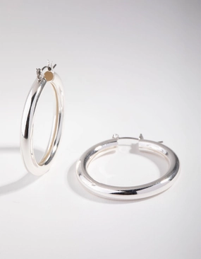 Silver Curved Medium Hoop Earrings Cute Jewelry High-Quality Piece