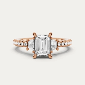 Luminous Glow 1 1/10 ctw Emerald Diamond Three Stone Engagement Ring With Trapezoid Side Stones