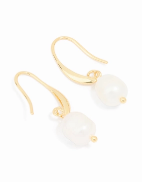Occasion Look Bright Pop Gold Plated Freshwater Pearl Medium Hook Earrings