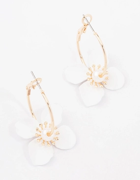 Chic Charm Handmade Shine Pieces Gold Pearl Flower Hoop Earrings