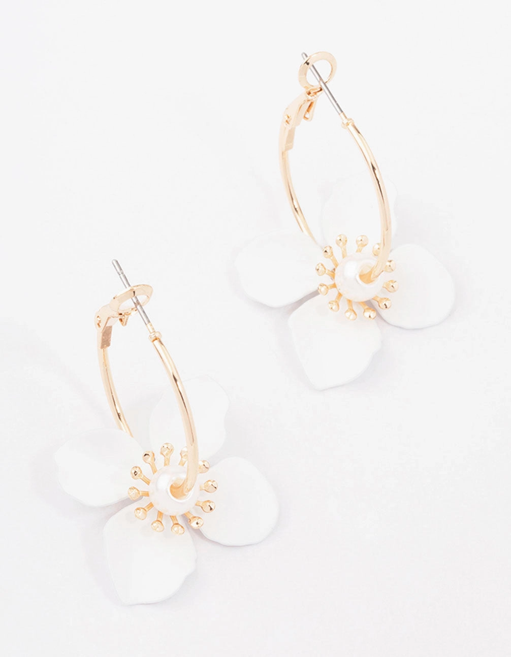 Chic Charm Handmade Shine Pieces Gold Pearl Flower Hoop Earrings