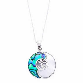 Exclusive Gift Sterling Silver Yin Yang Pendant with Abalone or Onyx