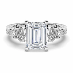 Vintage Celtic Knots Design Emerald Cut Moissanite Engagement Ring Minimal Geometry