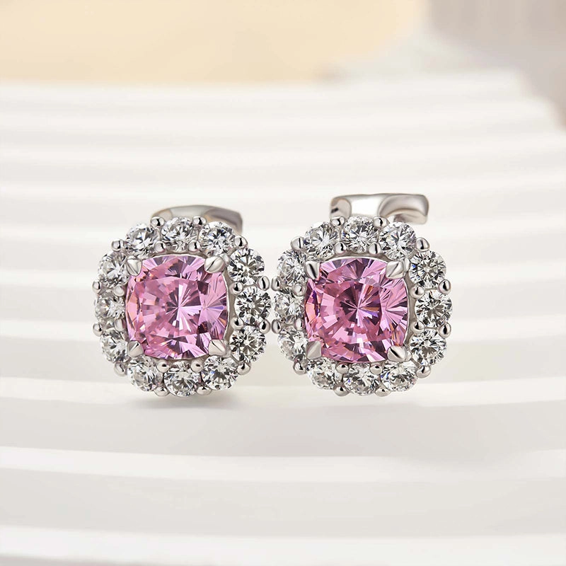 Matte Accessory Glossy Accessory Louily Lovely Pink Stone Cushion Cut Women's Stud Earrings