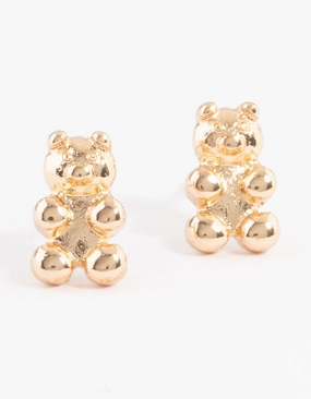 Curved Jewelry Gold Teddy Bear Stud Earrings