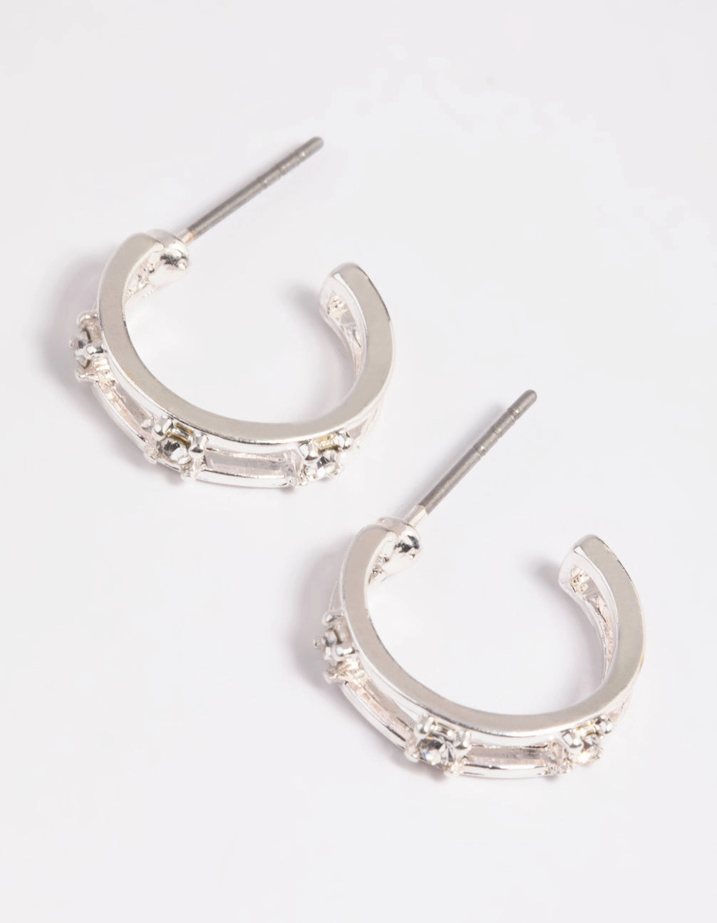 Silver Diamante Huggie Hoop Earrings Artistic Adornment