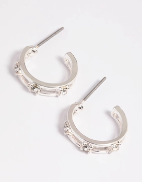 Silver Diamante Huggie Hoop Earrings Artistic Adornment