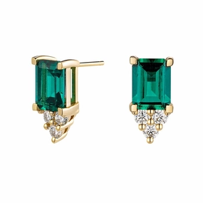 4 Ctw Emerald Cut Emerald Stud Earrings With Trio Moissanite Diamonds Elegant Essential