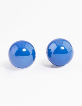 Trendy Decoration Brilliant Adornment Blue Shiny Ball Stud Earrings