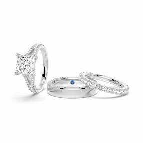 Princess Cut Split Shank Moissanite Couple's Ring Set with Men's Wedding Band Glam Element
