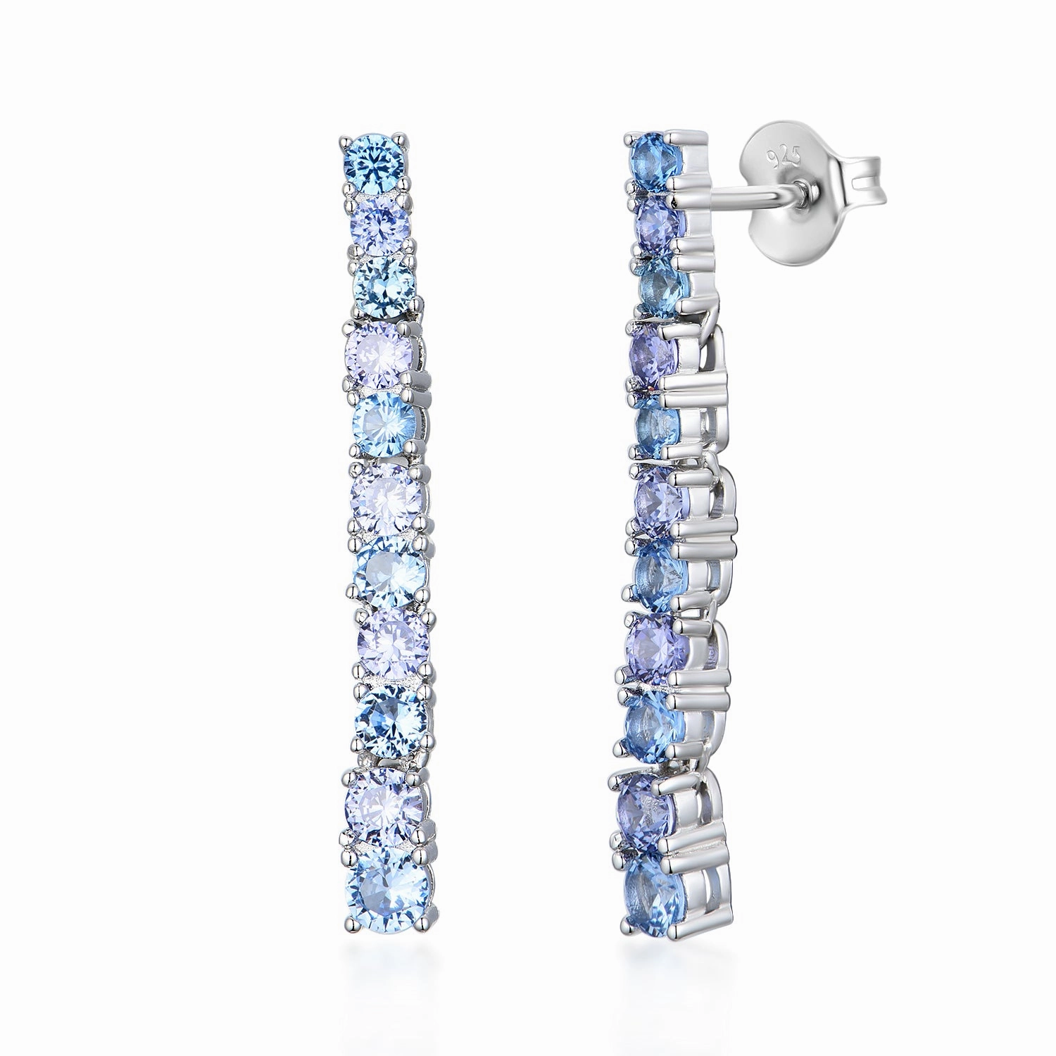 Iridescent Adornment Elegant adornment Sterling Silver Blue Mix Colored CZ Tennis Earring