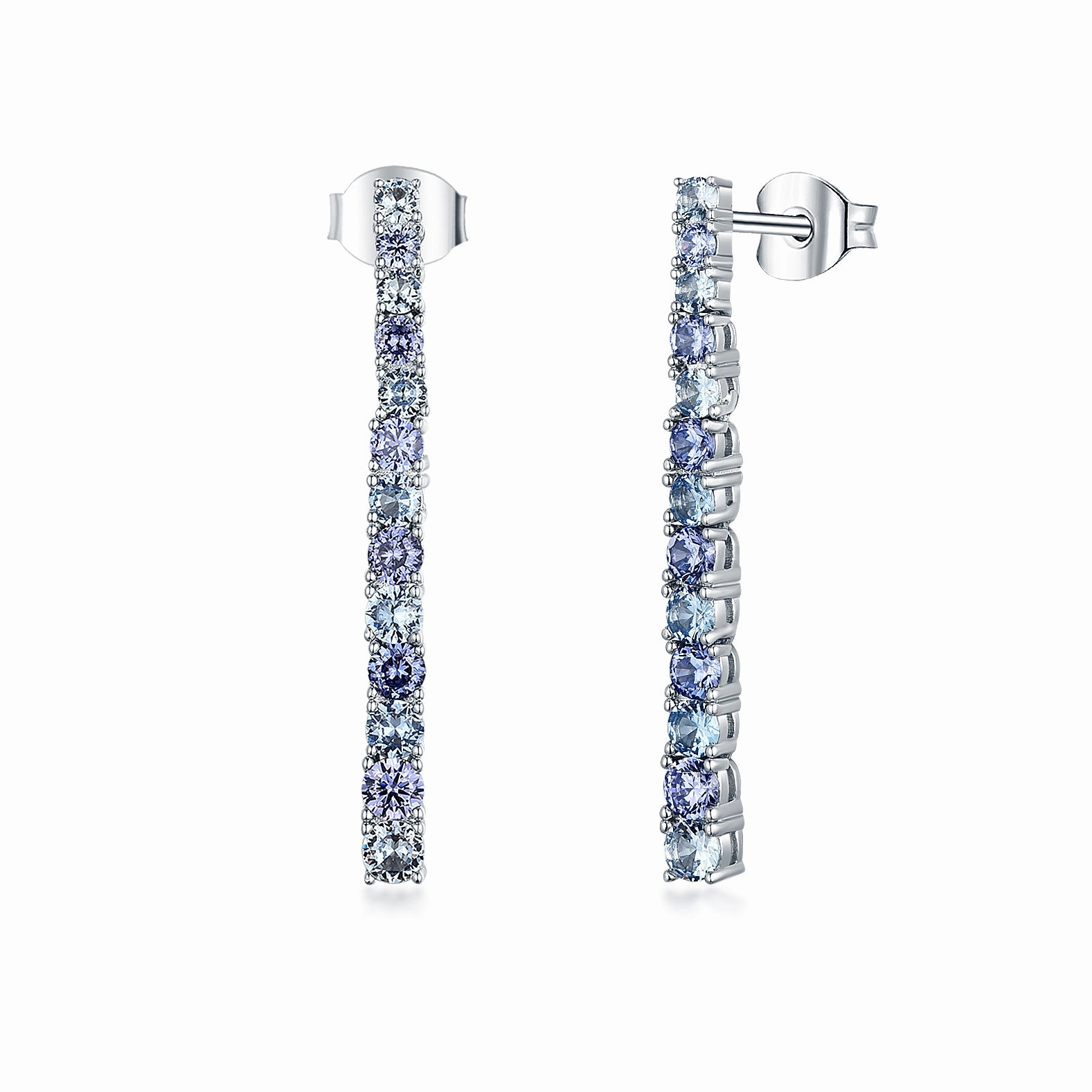 Sterling Silver Blue Mix Colored CZ Tennis Earring Business Adornment