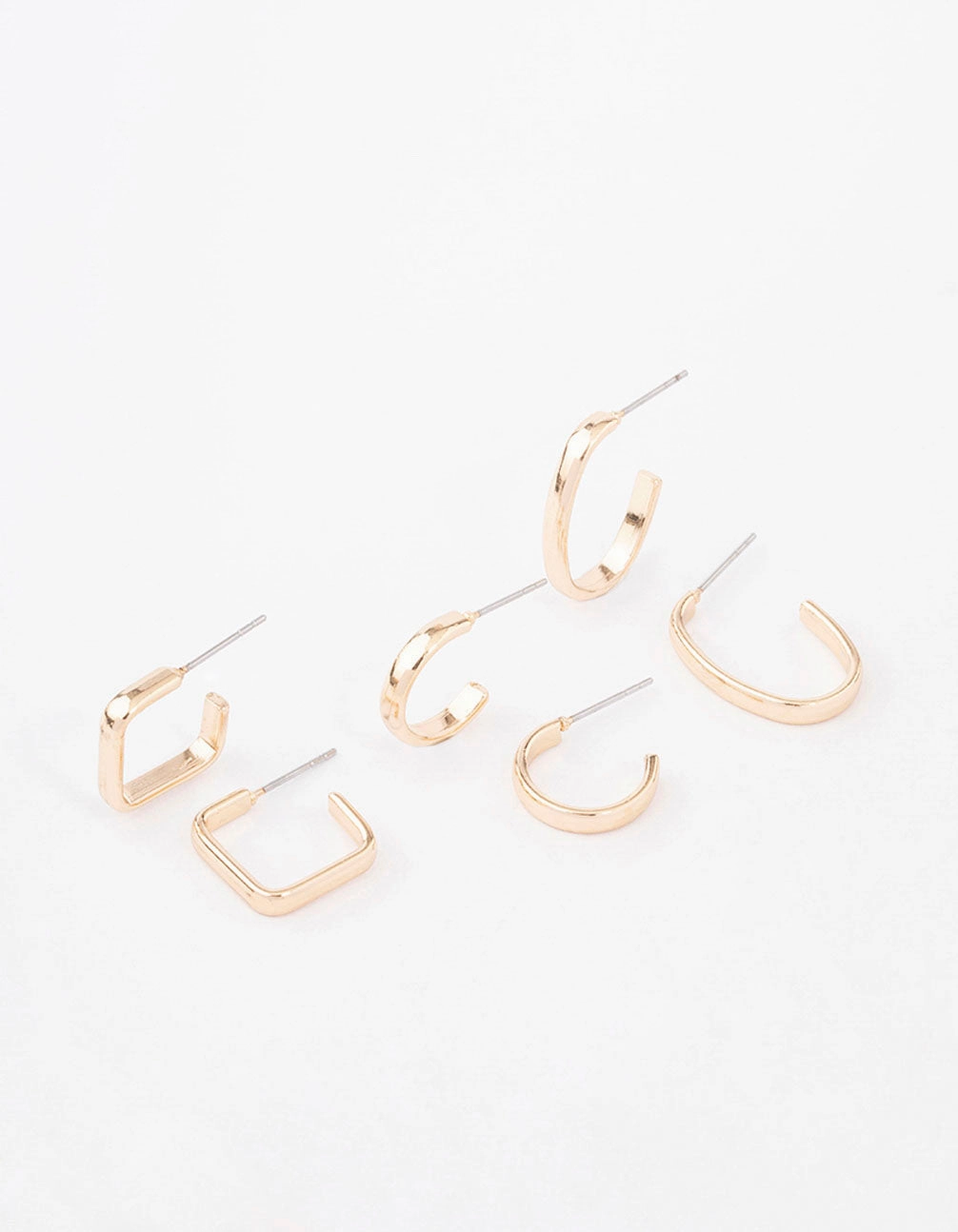 Unique Vibe Gold Square & Oval Huggie Earring 3-Pack