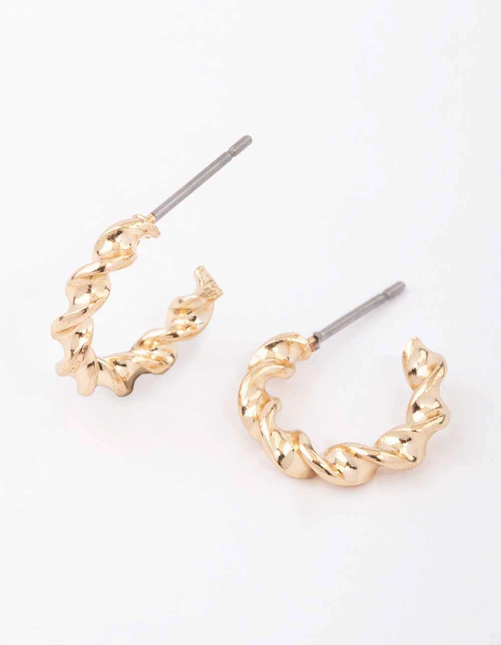 Pretty Option Sparkling Decor Gold Rope Twisted Huggie Earrings