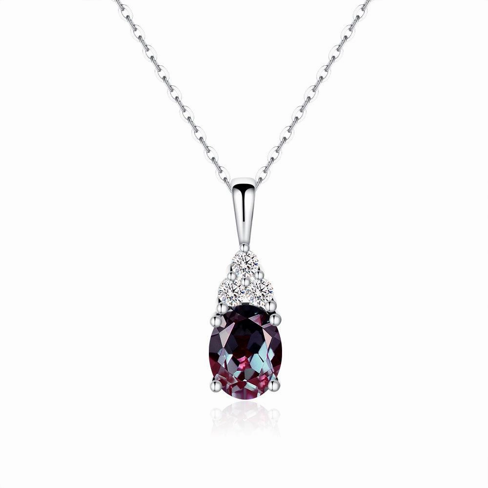 2 CT. Oval Cut Alexandrite Drop Pendant With Trio Moissanite Diamonds Wedding Day Item