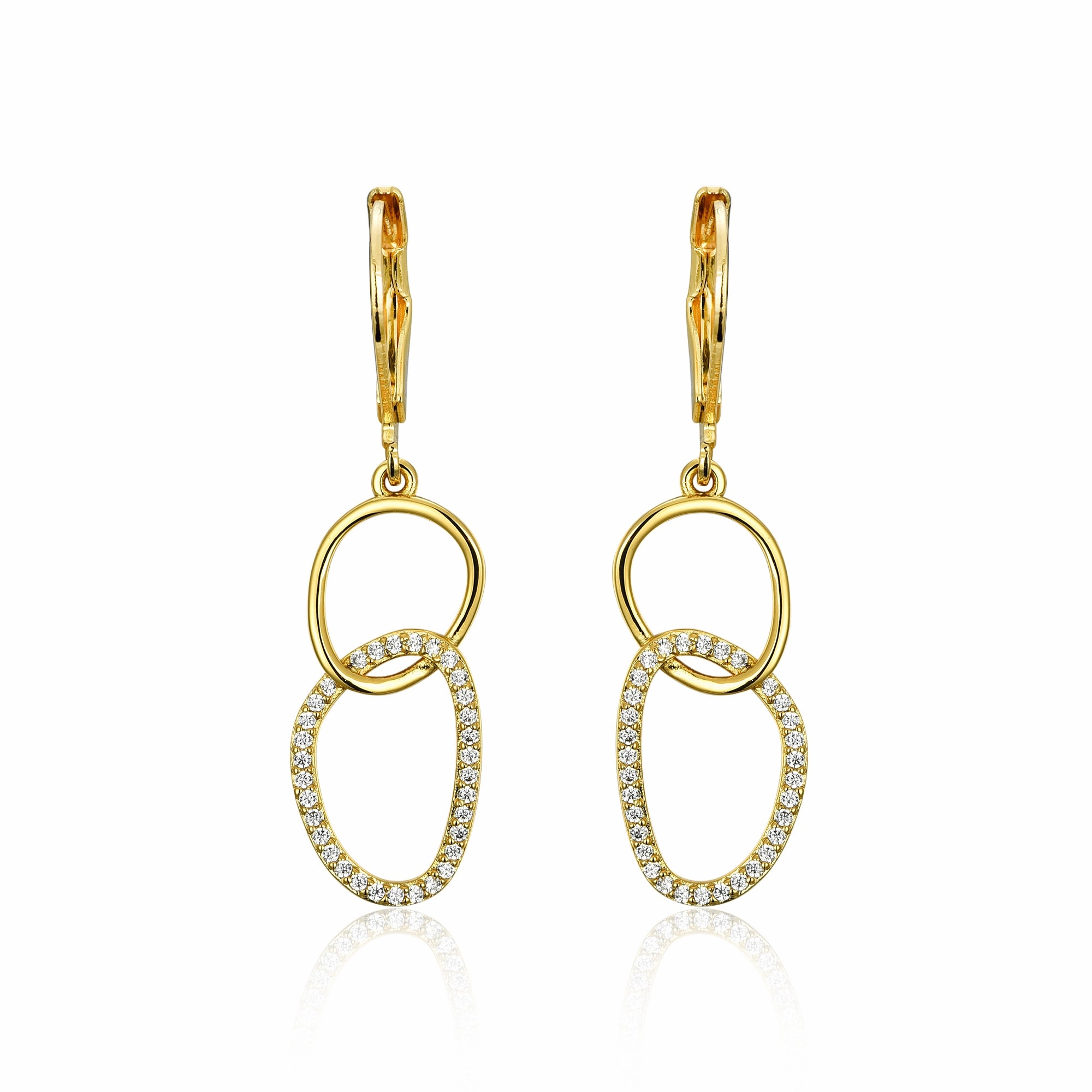 Surgical Steel Half Micropave Double Link Leverback Earrings Lightweight Item
