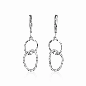 Stylish Vibe Surgical Steel Half Micropave Double Link Leverback Earrings