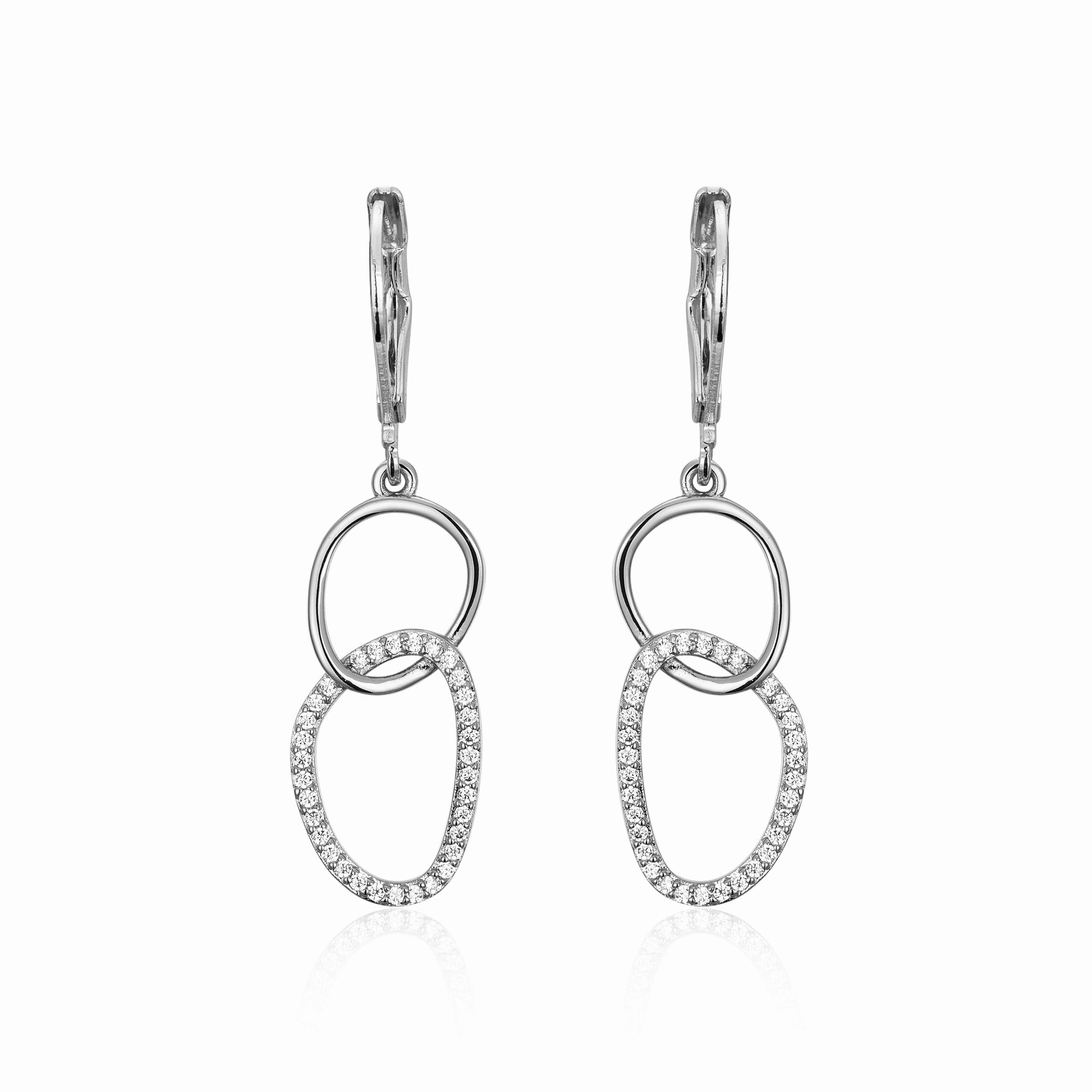 Stylish Vibe Surgical Steel Half Micropave Double Link Leverback Earrings