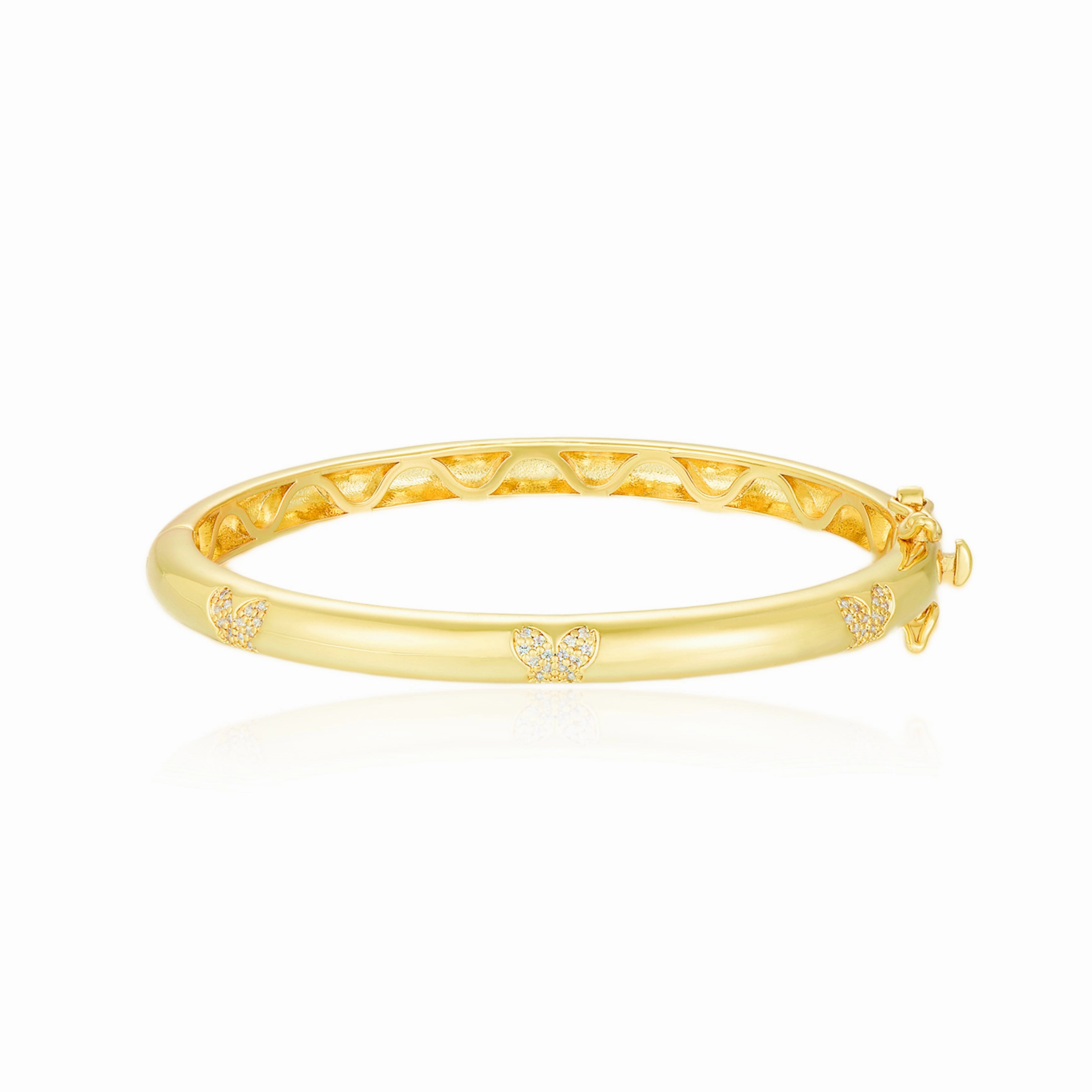 Wide Combinations Esteemed Composites Gold Plated CZ Heart, Flower, Or Butterfly Kids' Bangle Bracelet