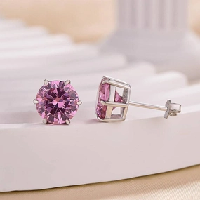 Affordable Design Stunning Adornment 2.0 Carat Round Cut Pink Sapphire Stud Earrings In Sterling Silver