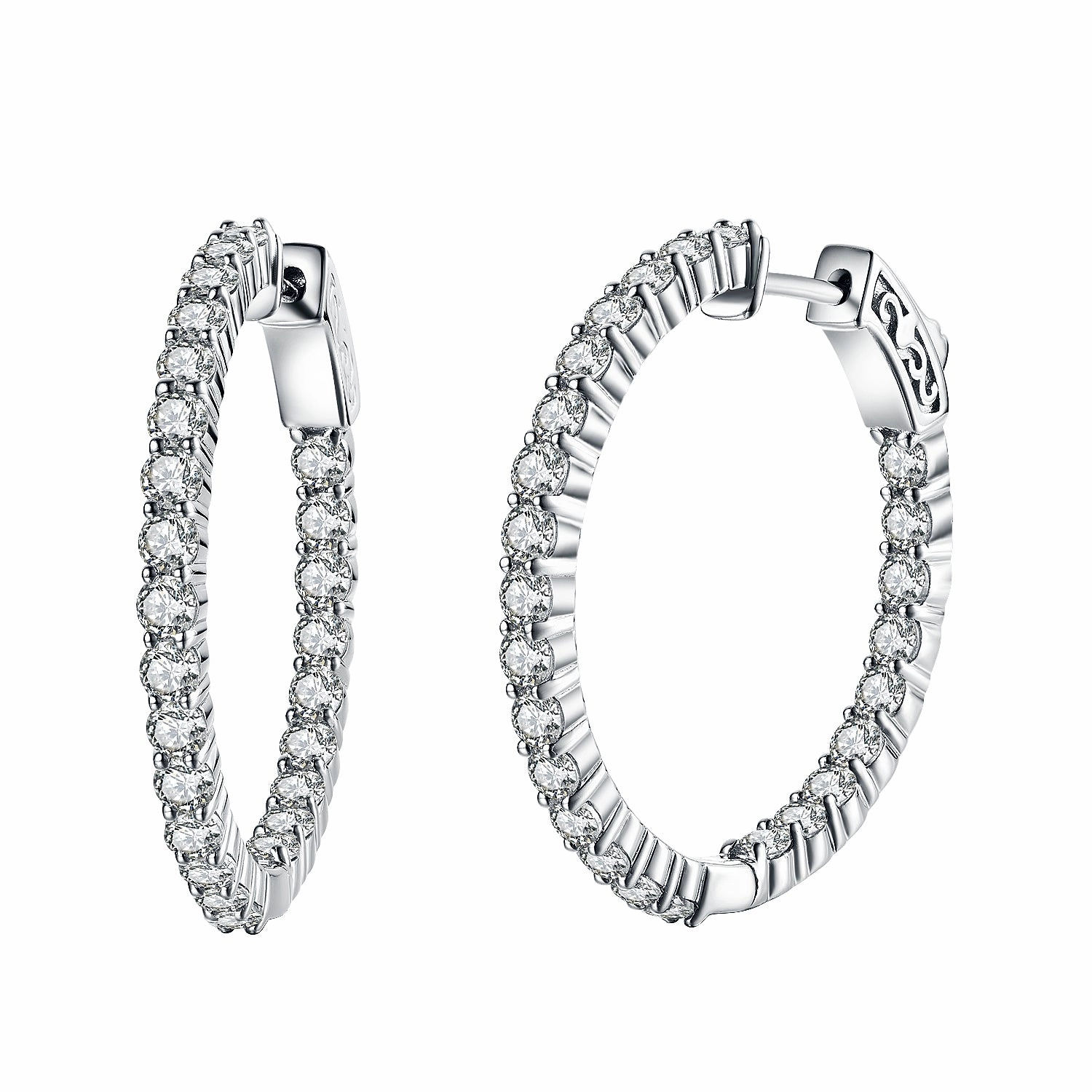 Sterling Silver 30mm Round CZ Hoop Earrings with 2.5mm CZs Luxurious Trinket Elegant Accent