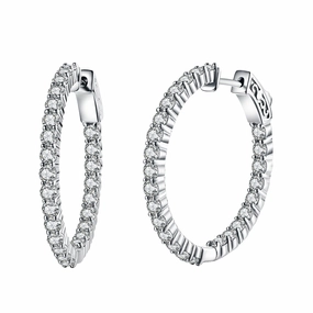 Sterling Silver 30mm Round CZ Hoop Earrings with 2.5mm CZs Luxurious Trinket Elegant Accent