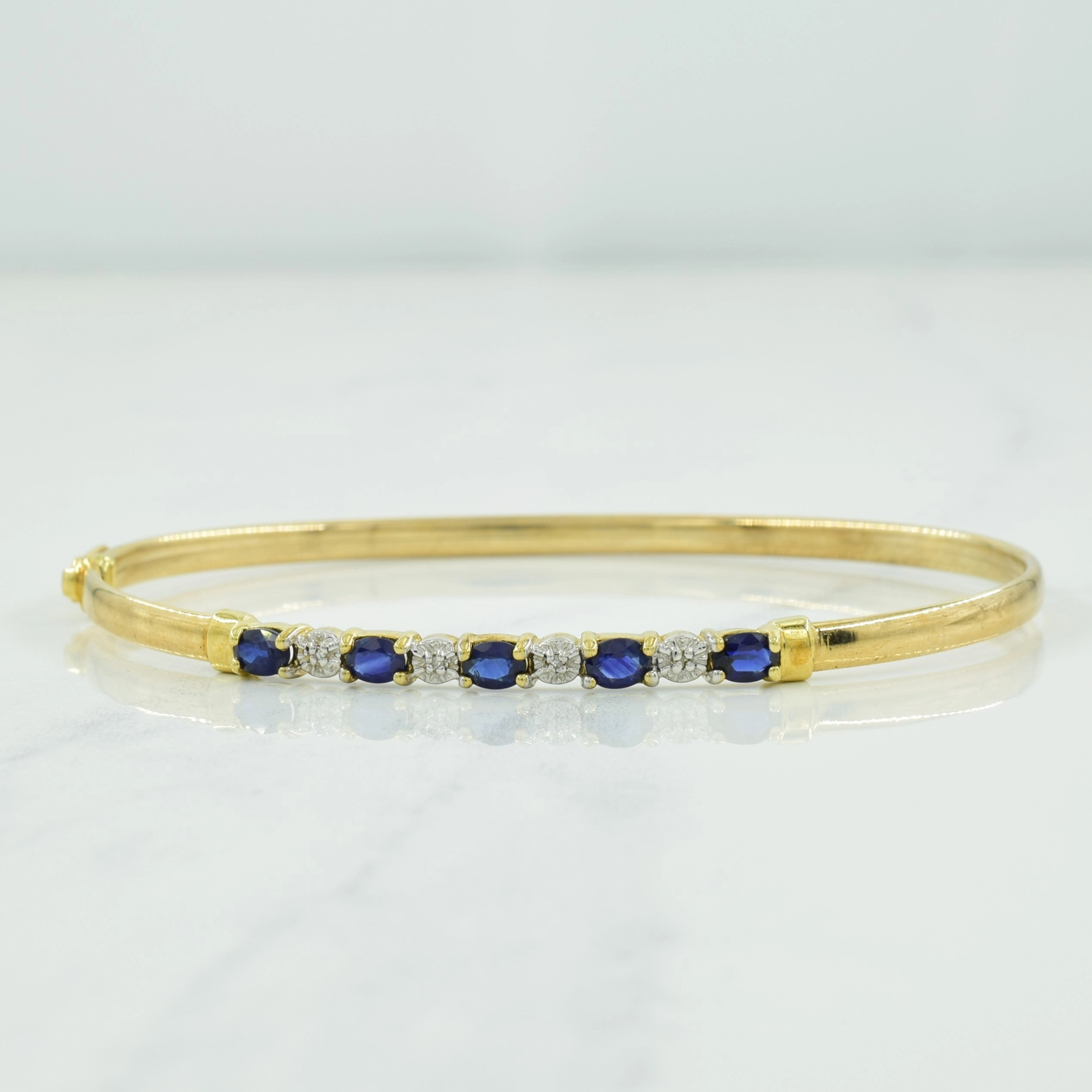 Artful Feature 10k Yellow Gold Blue Sapphire & Diamond Bracelet | 0.90ctw, 0.02ctw | 7.5" |