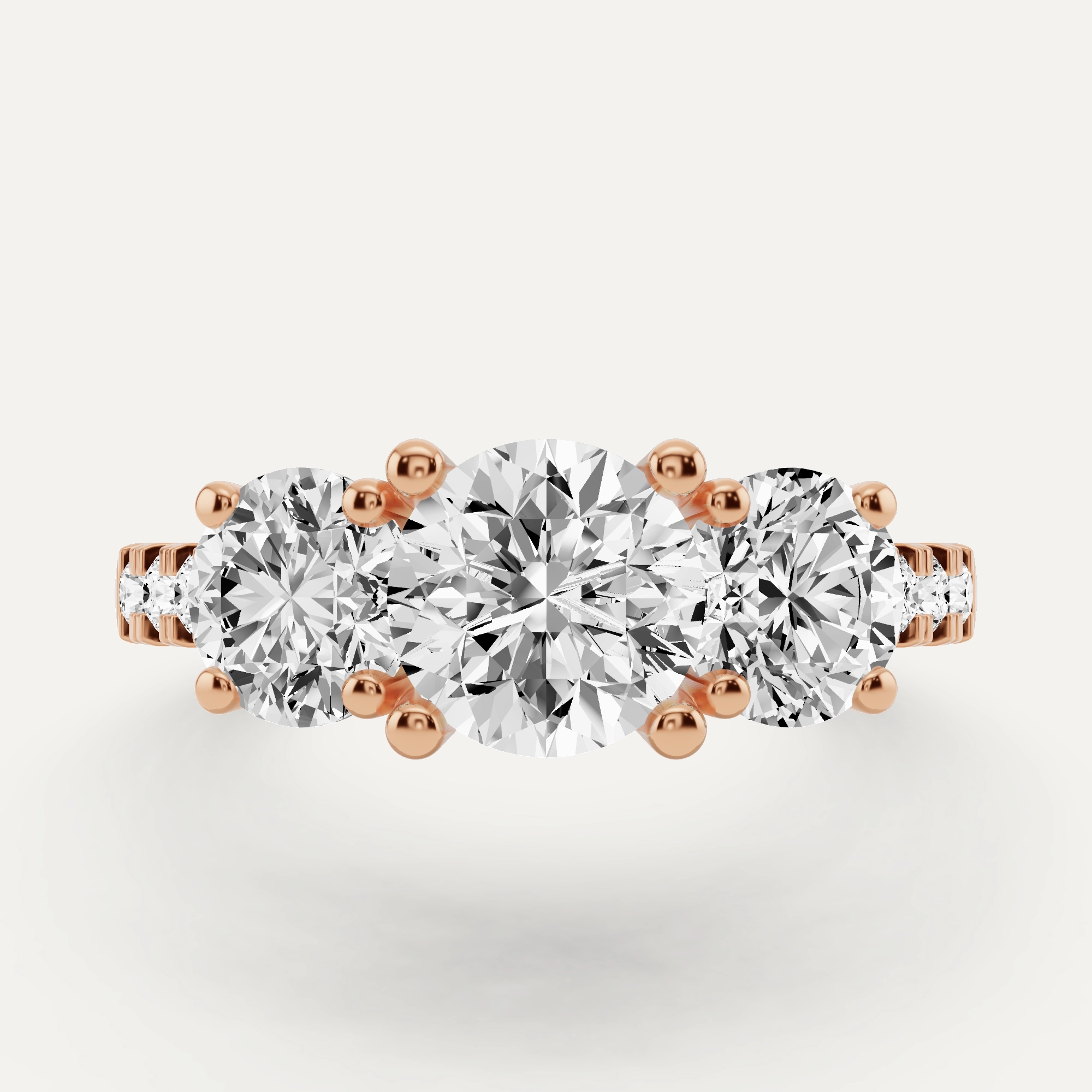 Gentle Finish Pastel Palette 2 ctw Round Diamond Three Stone Engagement Ring with Round Side Stones