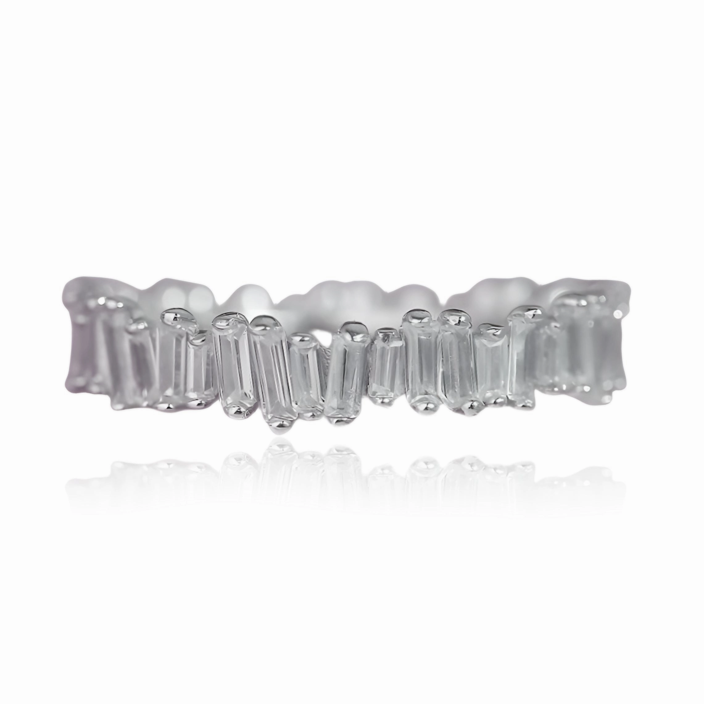 Neutral Look Sterling Silver Wavy Baguette Eternity Band CZ Ring