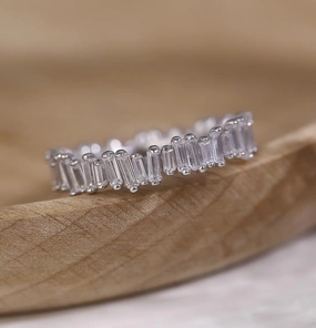 Sterling Silver Wavy Baguette Eternity Band CZ Ring Dainty Glow Low-Cost Product