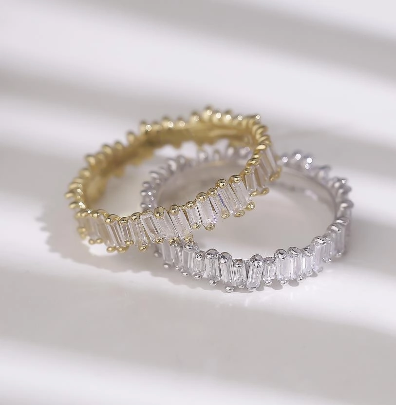 Body Adornment Sterling Silver Wavy Baguette Eternity Band CZ Ring