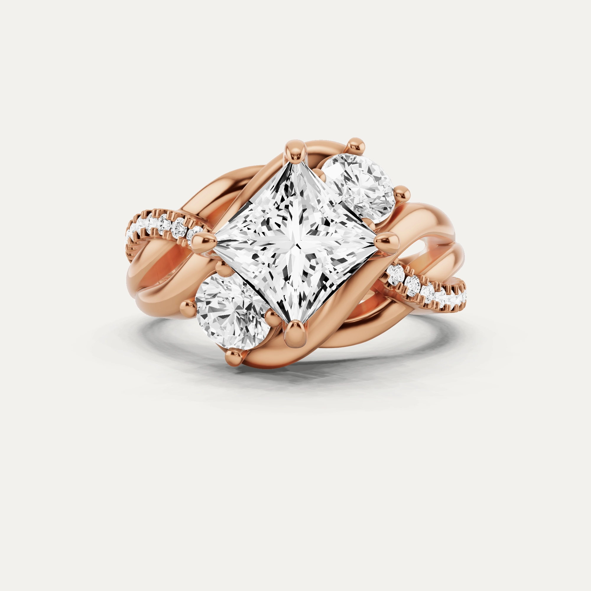 Cool Fit 2 3/8 ctw Princess Diamond Side Stone Engagement Ring