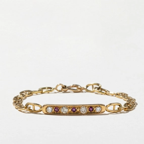 Diamond & Ruby Bar Anchor Chain Bracelet | 0.66ctw, 0.26ctw | 7.5" Power Look
