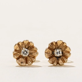 Evening Glam Sophisticated Detail Diamond Floral Stud Earrings | 0.04ctw