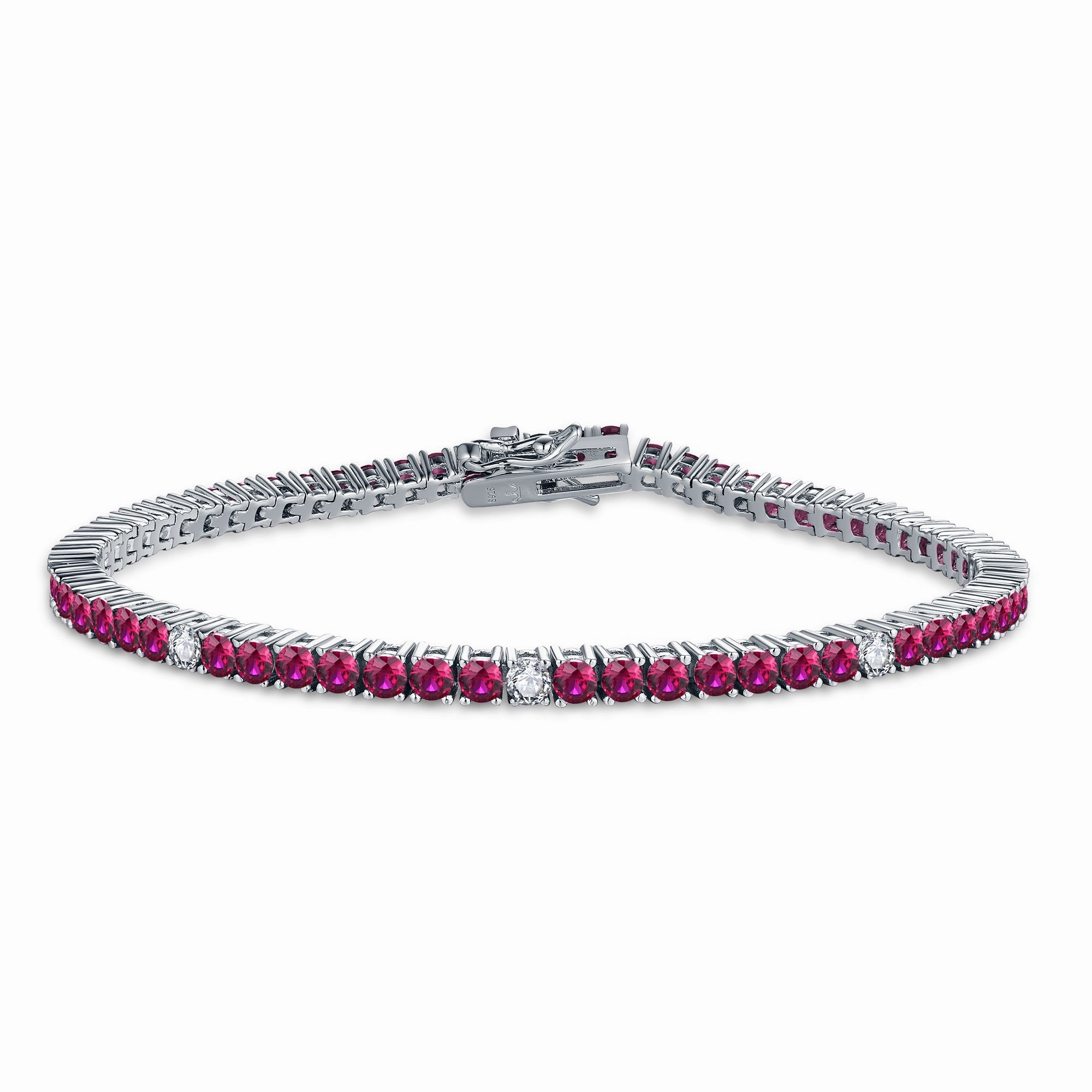 All-Inclusive Amalgamations Sterling Silver Ruby, Emerald, Sapphire, or Black Colored CZ Stone Bracelet