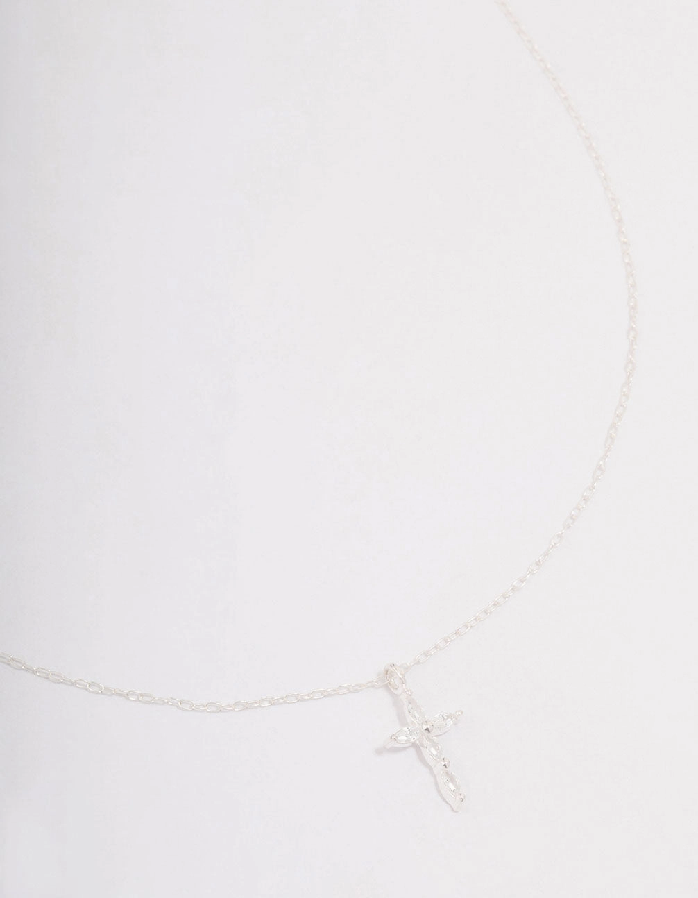 Modern Minimalist Special Present Sterling Silver Cubic Zirconia Marquise Cross Necklace