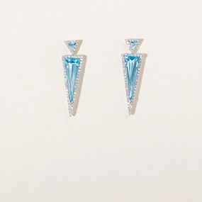 Elegant Craft Timeless Shine Blue Topaz & Diamond Earrings | 11.75ctw, 0.65ctw |