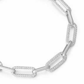 Sterling Silver CZ Paperclip Bracelet with Extension Unisex Appeal