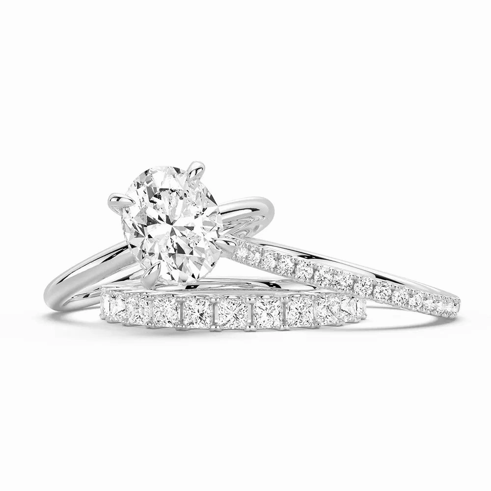 Oval Solitaire Hidden Halo Moissanite Ring Set with Matching Stacking Band Modern Touch Glamorous Decoration