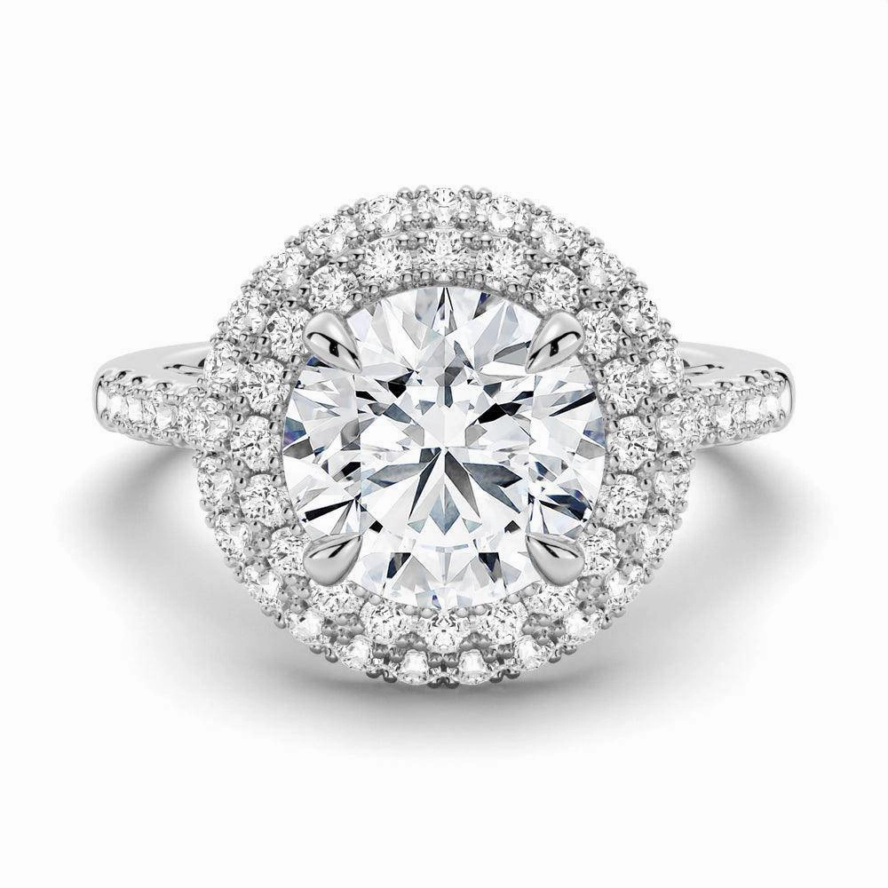 Double Micropav?? Halo Moissanite Engagement Ring With Accents Sparkling Product Bright Accent