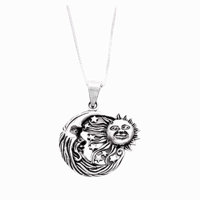 Individual Accessory Perfect Gift Sterling Silver Pendant with Sun, Moon, and Stars