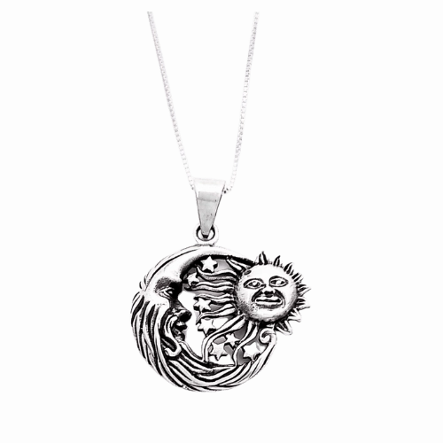 Individual Accessory Perfect Gift Sterling Silver Pendant with Sun, Moon, and Stars