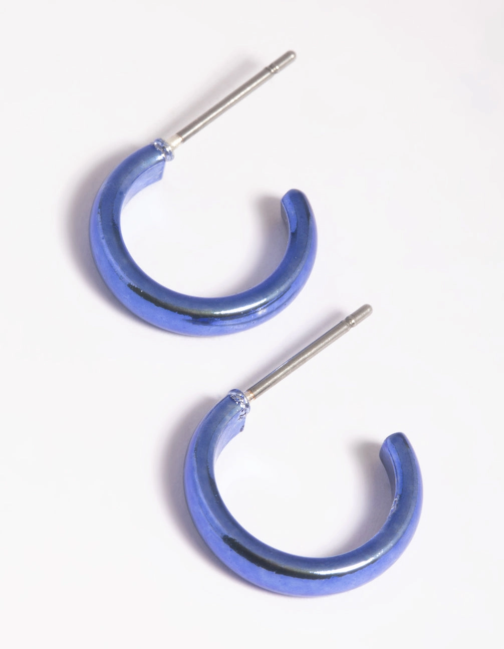 Tiny Accent Matte Blue Metallic Huggie Hoop Earrings