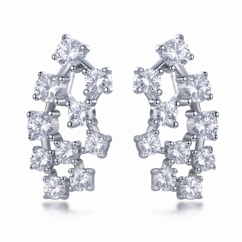 Rhodium Plated Sterling Silver 20 Stone Cluster Stud Earring Business Piece