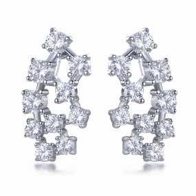 Rhodium Plated Sterling Silver 20 Stone Cluster Stud Earring Business Piece
