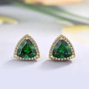 Louily Elegant Yellow Gold Trillion Cut Emerald Green Earrings In Sterling Silver Stunning Element