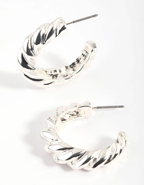 Silver Croissant Hoop Earrings Gorgeous Detail