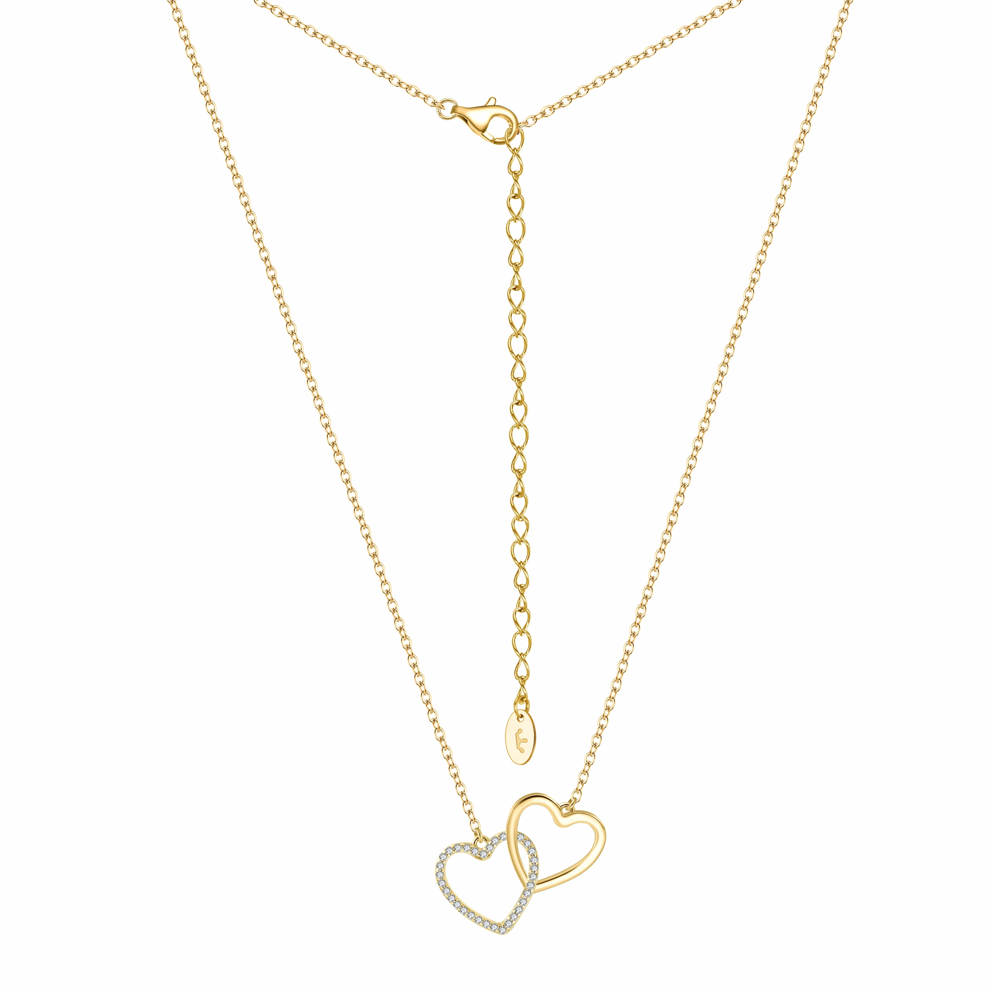 Sterling Silver Interlocking Micropave and Smooth Hearts Necklace Youthful Look