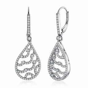 Sterling Silver Wavy Micropave CZ Teardrop Earring Pretty Item Polygonal Accent